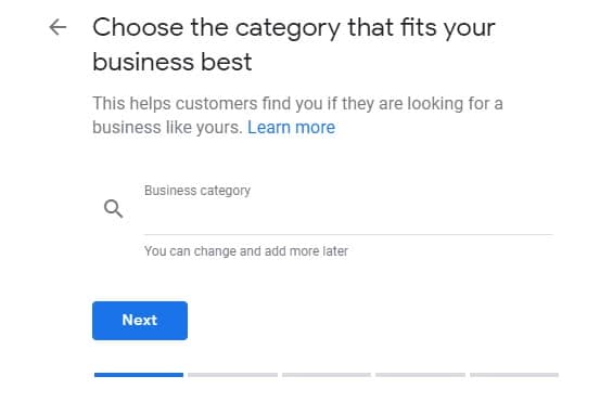 Screenshot from Google My Business of the category page