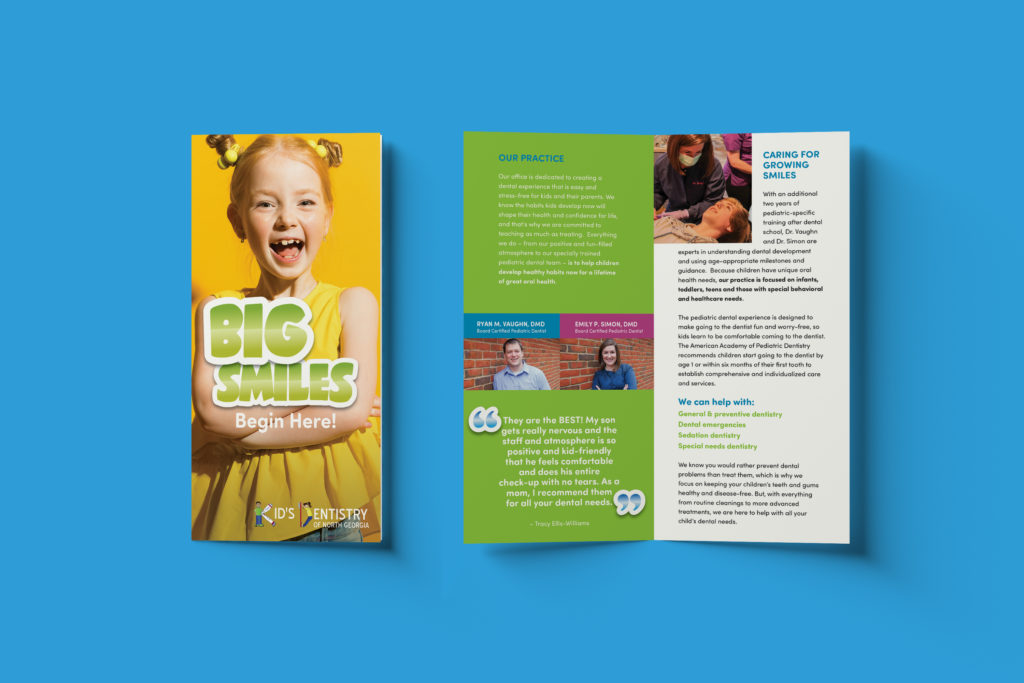 Kids Dentistry print and brochure examples.